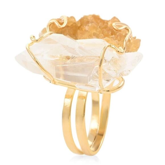 Brazilian citrine raw and natural crystal ring in gold tone 38 ctw size 7 - Picture 12 of 14